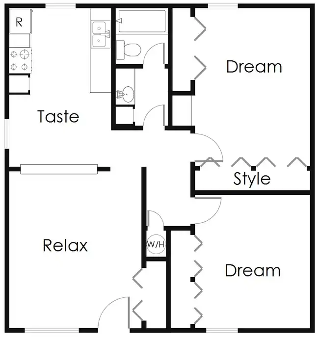 2 Bedroom 1 Bathroom (B1) 201 floor plan
